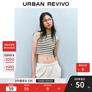 UR2025秋季新款女裝法式休閑撞色條紋修身圓領(lǐng)背心UWB450015 黑色條紋 S