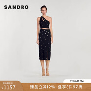 SANDRO秋冬女裝法式時(shí)尚黑色立體花型前開(kāi)衩直筒中長(cháng)款針織半身裙 黑色 XS (34)