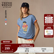 Teenie Weenie【明星同款】小熊女裝T恤夏季新款情侶撞色印花短袖 淺藍色 S