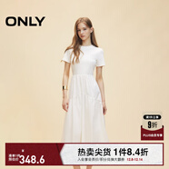 ONLY2025秋季新款優(yōu)雅氣質(zhì)純色拼接短袖長(cháng)裙連衣裙女|125107024 A43 奶油白色 L