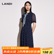 藍地（LANDI）系帶網(wǎng)紗短袖修身波點(diǎn)印花連衣裙女夏季新款裙子 花色 M