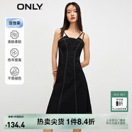 ONLY收腰氣質(zhì)休閑短裙牛仔吊帶連衣裙女|123342002 J1Z 黑色牛仔提花印花 M 165/84A