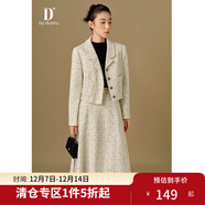 獨束大碼女裝【D+系列】復古小香風(fēng)格套裝2024冬格紋時(shí)尚套裝 米白格-半身裙 XL (尺碼：3) (尺碼：3)