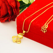 恒久葉新款日韓百搭鎖骨鏈沙金硬幣鍍真金假黃金琵琶花朵蝴蝶吊墜項鏈女 三生三世桃心
