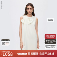 朗姿二醋酸黑白高級感蝴蝶結a字無(wú)袖輕禮服連衣裙2025年夏季新款 米白色 S