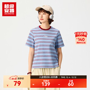 超級安踏條紋撞色短T丨運動(dòng)短袖T恤女士夏季經(jīng)典純棉百搭上衣162528148U 夕霧藍-4 L /女170