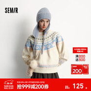 森馬（Semir）毛衣女冬小狗費爾島寬松插肩袖衣服2025新款甜美俏皮軟糯毛衫 白藍色調00318 2XL