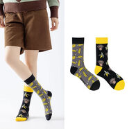 詠幻原創(chuàng  )時(shí)尚不對稱(chēng)彩色潮流ins個(gè)性鴛鴦百搭男女情侶AB中筒棉襪 灰色57猴子香蕉 男女35-42碼