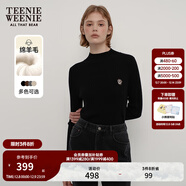 Teenie Weenie小熊女裝毛衣秋季柔軟舒適修身半高領(lǐng)針織刺繡打底衫 黑色 L