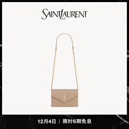 YSL圣羅蘭【24期免息】女士CASSANDRE ENVELOPE粒面皮革鏈條錢(qián)包 暗米色金 U