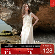 三彩2025夏季新款假兩件連衣裙抽繩背心裙收腰A字裙長(cháng)裙F