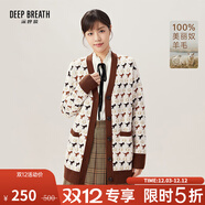 深呼吸DEEP BREATH女裝拼色提花寬松中長(cháng)款純羊毛針織開(kāi)衫女A400823 米白 M (3碼)