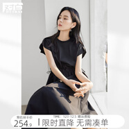 對白法式赫本風(fēng)圓領(lǐng)拼接連衣裙女2025夏季新款通勤收腰顯瘦小黑裙 靜謐黑 S