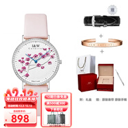 愛(ài)沃馳瑞士極簡(jiǎn)時(shí)尚梅花表盤(pán)纖薄小眾設計石英手表女士表七夕生日禮物 銀色白面|粉紅皮帶