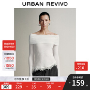 UR2025秋季新款女魅力一字領(lǐng)刺繡花邊超短款針織衫UWG950251 米白 XL