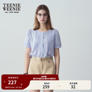 Teenie Weenie小熊夏季清新學(xué)院甜美娃娃衫泡泡袖短袖襯衫通勤女裝 淺藍色 S (160)