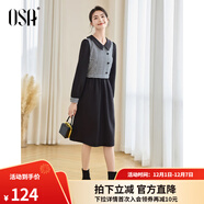 歐莎（OSA）法式千鳥(niǎo)格拼接連衣裙氣質(zhì)約會(huì )裙女2025新款入秋氣質(zhì)穿搭 黑白格子 S