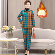 薇薇麥詩(shī)中老年媽媽冬裝格子加絨加厚棉衣套裝奶奶新款棉衣棉褲兩件套睡衣 9019-綠格 9019-綠格 3XL (參考120-135斤)