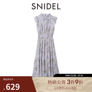 SNIDEL2025春夏優(yōu)雅印花荷葉邊小飛袖茶歇連衣裙SWFO252004 淺紫色 I S (0)
