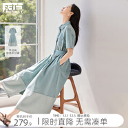 對白復古懷舊拼接牛仔連衣裙女2025夏季新款氣質(zhì)休閑藍色襯衫裙子 懷舊牛仔藍 M