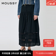 moussy 2025新品法式田園風(fēng)拼接蕾絲高腰半身裙010IS931-2821 020黑色 S