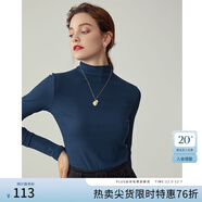 范思藍恩范思藍恩204303半高領(lǐng)打底衫女秋冬百搭修身針織上衣緊身內搭毛衣 深藍色 S