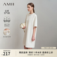 AMII女裝2025春季新款優(yōu)雅小黑裙字母印花套頭中長(cháng)空氣層連衣 米白 L