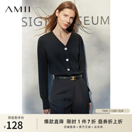 AMII女裝2025極簡(jiǎn)洋氣V領(lǐng)針織開(kāi)衫秋季新款全棉長(cháng)袖上衣女短 黑色 XS 150/76A
