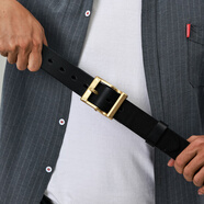 適上（FITUPON）5mm加厚4cm加寬頭層牛皮皮帶男真皮銅針扣一體連接褲腰帶手工復古 實(shí)心黃銅扣-黑色帶寬3.8cm 115cm