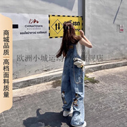 猴括賽韓國夏季新款休閑風(fēng)減齡時(shí)尚百搭印花米奇卡通背帶連體褲子 藍色【商城品質(zhì)】 S