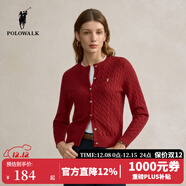 POLOWALK麻花針織開(kāi)衫女春秋季新款保羅女裝氣質(zhì)休閑絞花毛衣外套長(cháng)袖線(xiàn)衣 酒紅【新款】 M (160)