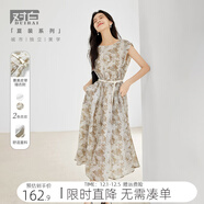 對白新中式國風(fēng)印花連衣裙女2025夏季新款后背綁帶設計感氣質(zhì)裙子 花咖色 M