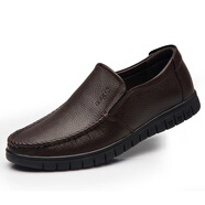 紅蜻蜓冬季加絨皮鞋男真皮休閑中老年爸爸鞋保暖軟底防滑爺爺鞋老人棉鞋 棕色單鞋款 38