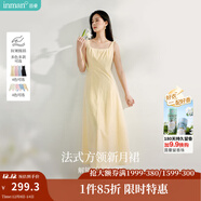 茵曼（INMAN）章若楠同款歐若風(fēng)法式吊帶連衣裙2025夏季新品女裝淡鵝黃色裙子 淺黃色 (方領(lǐng)) M