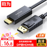 勝為（shengwei）DP轉HDMI轉接線(xiàn) 4K高清1.2版 DisplayPort轉HDMI視頻線(xiàn) 電腦接電視顯示器轉換器線(xiàn)1.8米ADH1018G