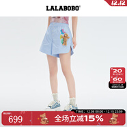 拉拉波波【玩偶熊系列】LALABOBO25年短褲套裝夏新款女原創(chuàng  )潮清新條紋熱褲 藍色 M