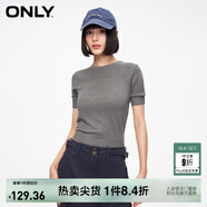 ONLY夏季休閑百搭螺紋純色圓領(lǐng)短袖針織衫女|124124030 E52 錫镴灰色 M 165/84A