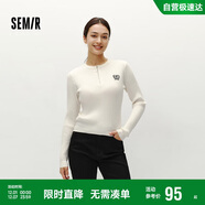 森馬（Semir）毛衣女冬季短款半開(kāi)襟刺繡修身套頭衫女生風(fēng)顯瘦上衣107724107001
