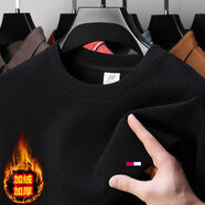 Tommy Hilfiger美國tommy湯米男士衛衣春秋季新款純棉休閑刺繡長(cháng)袖百搭t恤上衣 黑色 加絨 M 建議100-120斤