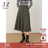 玖姿·安娜蔻優(yōu)雅簡(jiǎn)潔復古氣質(zhì)A字版型松緊長(cháng)裙女冬款 軍綠 S