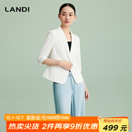 藍地（LANDI）[禪意光澤]優(yōu)雅氣質(zhì)修身短款小西裝外套女五分袖夏新品 純白色 L