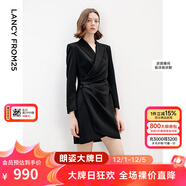 朗姿設計感a字裙秋季西裝裙法式氣質(zhì)新款高級感黑色連衣裙 黑色 S