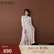 SNIDEL秋冬甜美泡泡袖立領(lǐng)格紋收腰百褶連衣裙SWFO245130 灰白色 M （1）