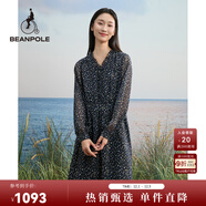 beanpole 女士波點(diǎn)長(cháng)袖V領(lǐng)中長(cháng)度假簡(jiǎn)約職場(chǎng)優(yōu)雅風(fēng)氣質(zhì)連衣裙 藏青色 M 165/88A