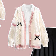 小紅書(shū)爆款秋季流行jk制服套裝毛衣外套裙子少女學(xué)院風(fēng)韓系早秋穿 單件白色針織外套 S[建議7090斤] 均碼