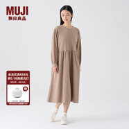 無印良品（MUJI）女式 法蘭絨抽褶連衣裙 美拉德純棉起毛寬松長裙子秋冬 BC08CC3A 淺灰棕色 M 160/84A