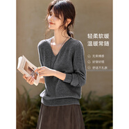XWI欣未知性?xún)?yōu)雅羊絨羊毛內搭針織衫女秋季新款V領(lǐng)顯瘦百搭打底衫 深灰色 珍奢羊毛羊絨 M