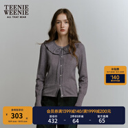 Teenie Weenie小熊女秋季挑孔蕾絲肌理氣質(zhì)時(shí)髦荷葉邊毛衣針織開(kāi)衫 中灰色 S (160)