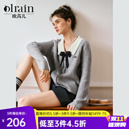 Olrain歐芮兒灰色翻領毛衣女裝秋季法式學院風套頭衫 灰色 S