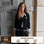 Teenie Weenie小熊秋季綿羊毛軟糯毛針織開衫簡(jiǎn)約通勤毛衣外套女裝 黑色 XS (155)